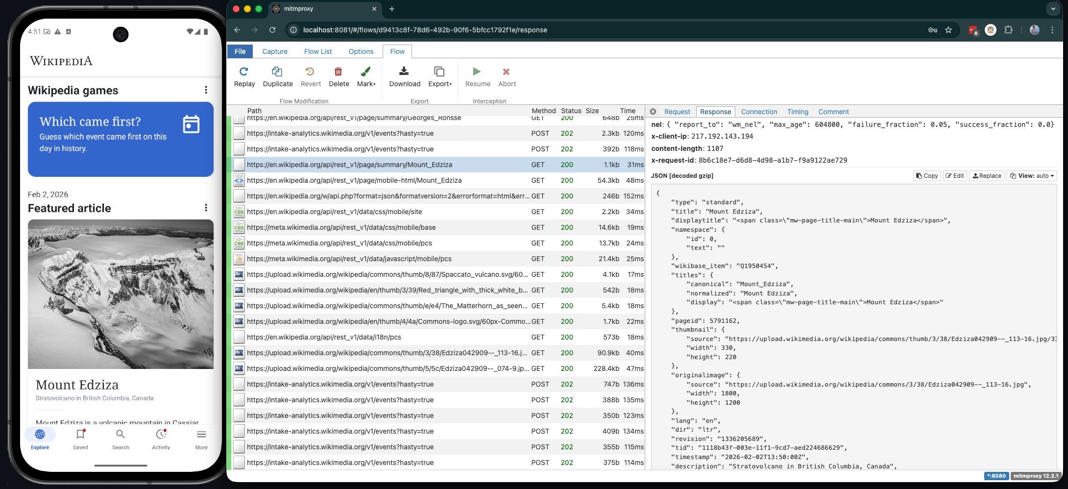 Intercepting Wikipedia API traffic with mitmproxy